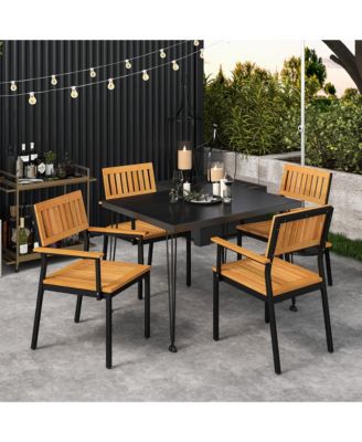 Dining Chair Set of 4 w/Acacia Wood Backrest Slanted Seat Comfortable Armrests