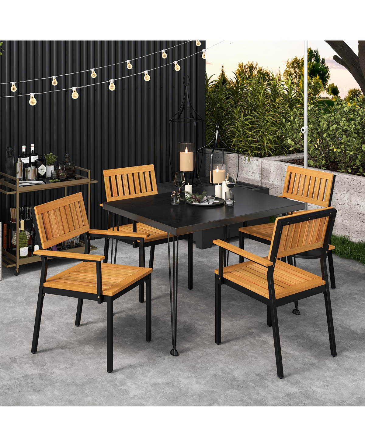 Gymax Dining Chair Set of 4 w/Acacia Wood Backrest Slanted Seat Comfortable Armrests