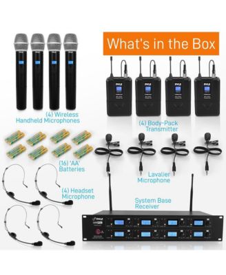 8-Channel UHF Wireless Microphone System Kit with 4 Handheld Mics, 4 Belt-Packs, 4 Headsets & Lavalier Mics