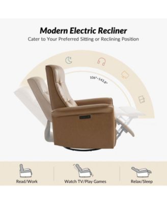 Rodrigue Modern Leather Swivel Power Recliner with USB and Type-C Charging