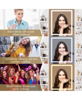 Vanity Desk with Mirror and Lights, Makeup Vanity Set w/Desk and Stool, Power Outlet, Makeup Vanity Desk with 6 Storage Shelves, 2 Large Drawers and 3 Color Adjustable Brightness