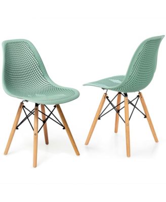 Set of 2  Mesh Design Seat with Wooden Legs  Modern Style, Lightweight DSW Dining Chair