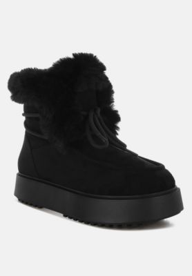 Womens Bunting Faux Fur Collar Flatform Boots