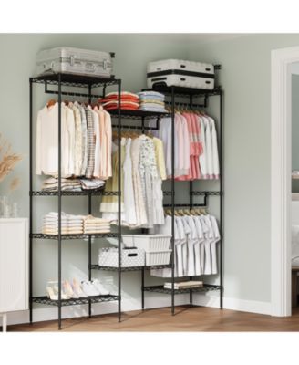 CuisinSmart Clothing Racks for Hanging Clothes, Metal Clothes Hanging Rack with 8 Adjustable Shelves & 4 Hanging Rods, Freestanding Wardrobe Closet Portable Garment Rack Clothes Organizer