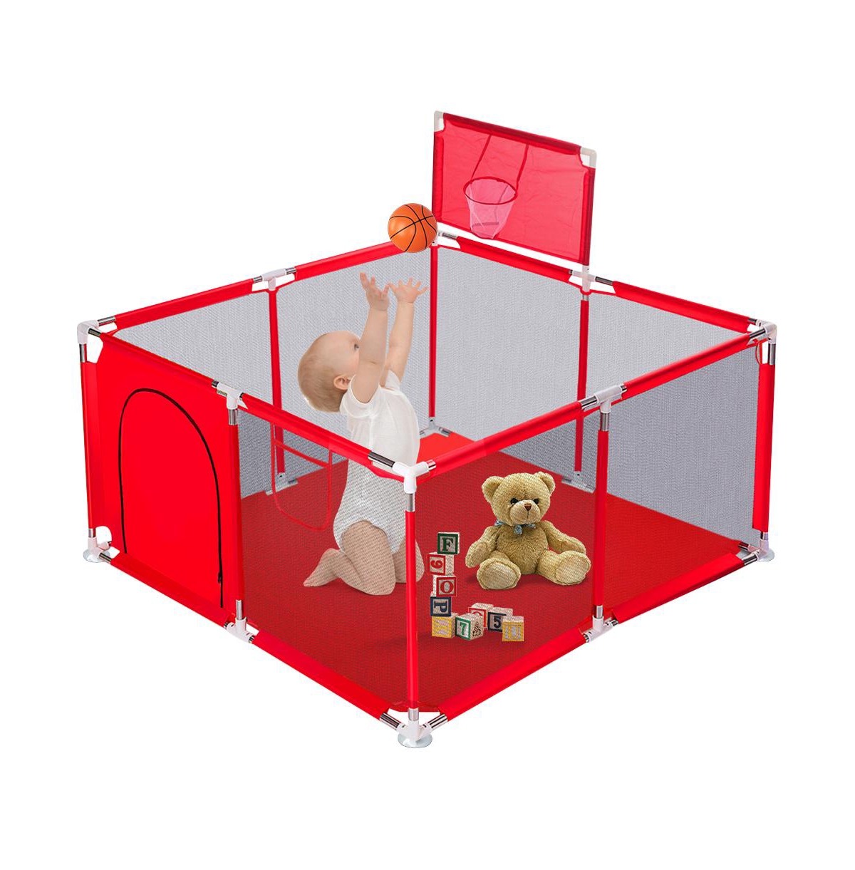 Comomy Baby Playpen Outdoor Indoor Play Yard 7 Panel Baby Safety Playpen for Infant Toddler with Basketball Hoop