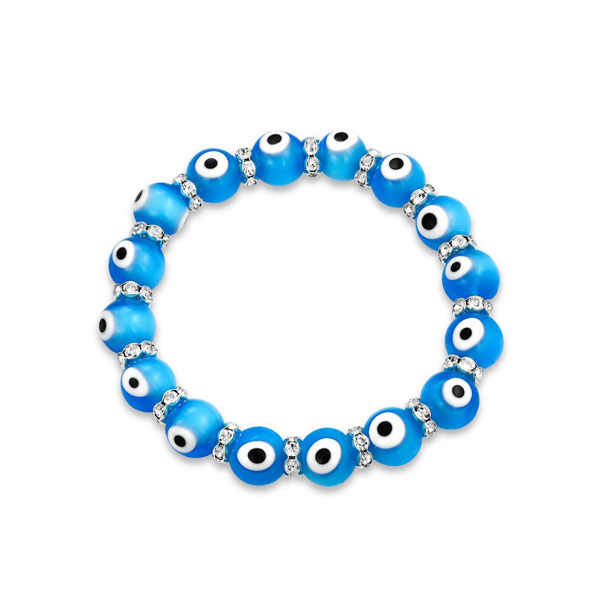 Bling Jewelry Colorful Turkish Glass Bead Evil Eye Stretch Bracelet with Crystal Spacers