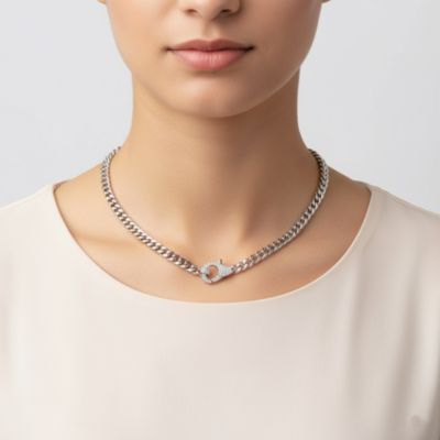 Stylish White Gold Plated Curb Link Chain Necklace