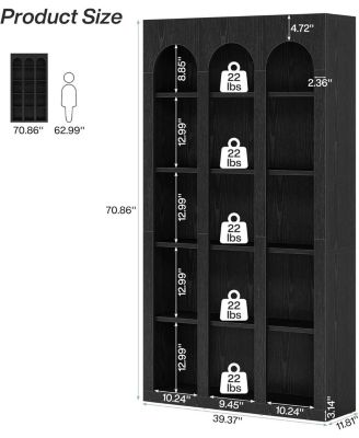 5-Tier Farmhouse Tall Bookshelf Set of 2, 70.87-Inch Rustic Wood Bookcase with Open Shelves, Vintage Display Storage Shelving Unit