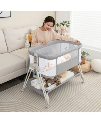 Baby Bedside Sleeper Bassinet Bed Folding Portable Adjustable Crib w/ Storage