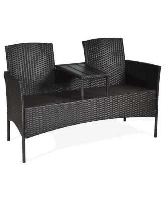 Patented Cushioned Rattan Wicker Patio Conversation Set Loveseat Table