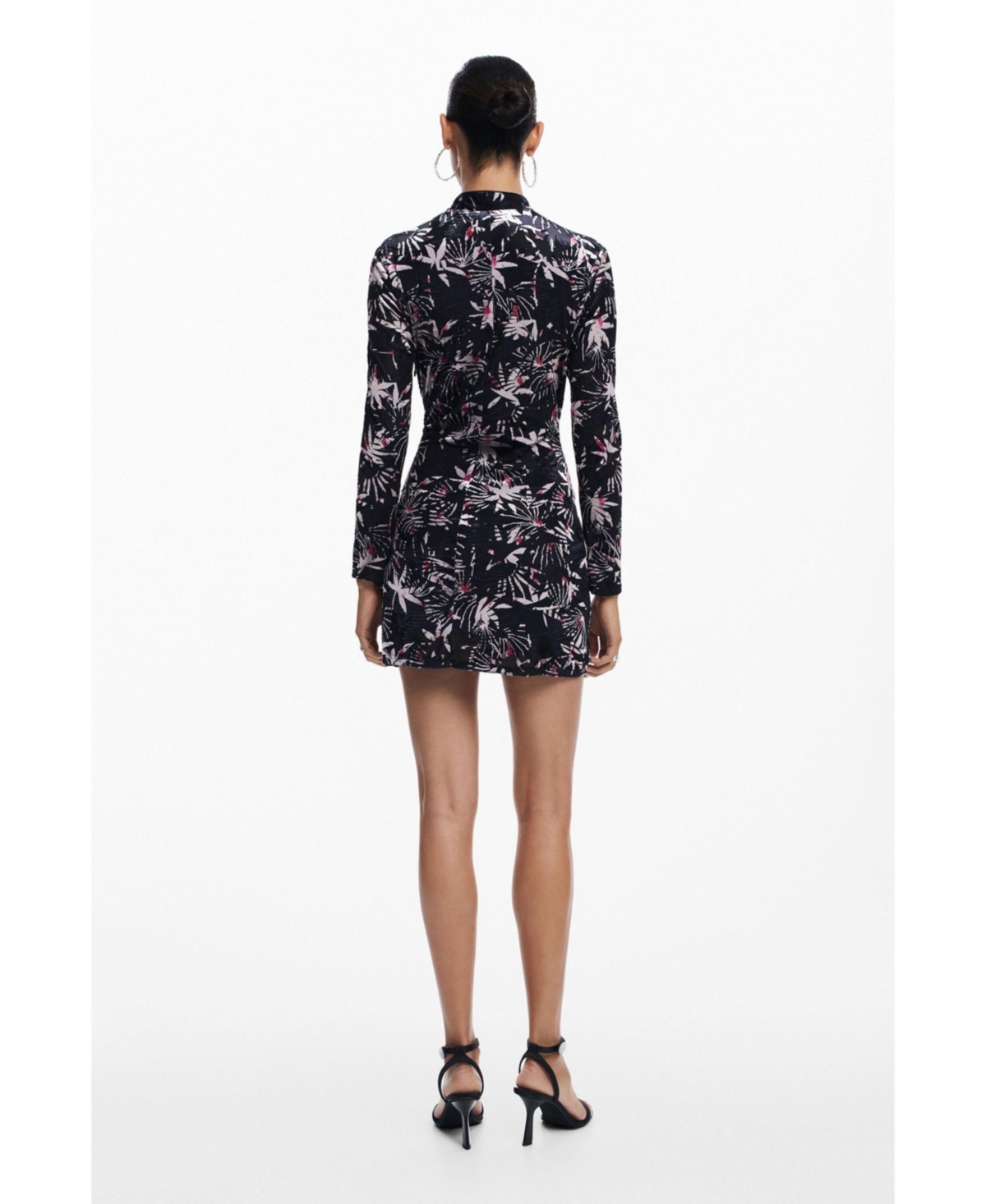 Desigual Print Long Sleeve Minidress In Black
