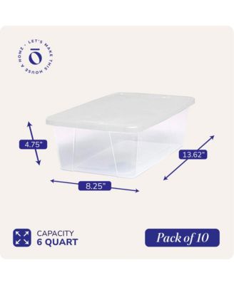 6 Qt Multipurpose Plastic Storage Containers with Latching Lid, (10 Pack)