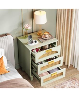 Nightstand Set of 2, 3-Drawer Rattan Night Stand Side Table, Accent Bedside Tables End Table for Bedroom and Small Spaces, Easy Assembly (2)