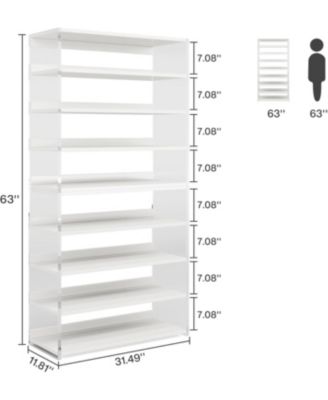 8-Tier Acrylic Shoe Rack, Modern Shoe Storage with Wood Shelves, 63" Shoe Organizer Display Shelf for 24-32 Pairs, Space-Saving, White & Transparent