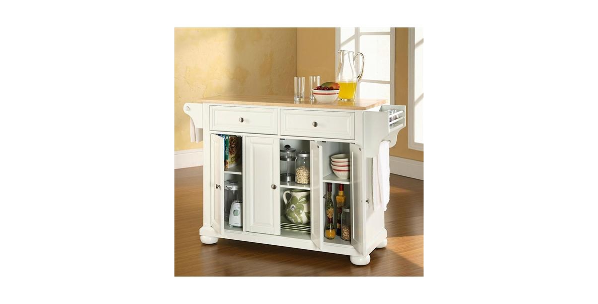 Slickblue Kitchen Island Storage Cabinet with Durable Solid Wood Top for Extra Counter Space