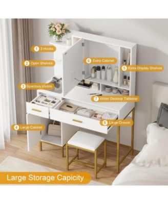 Makeup Vanity with Power Outlet, Vanity Desk with Mirror and Lights