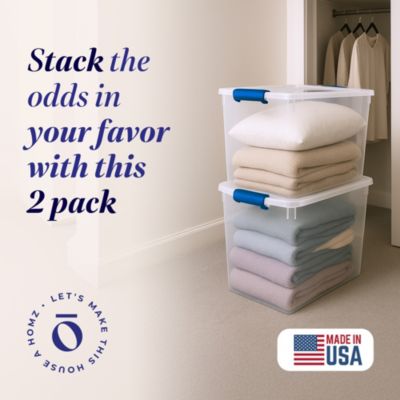 112 Qt Multipurpose Stackable Storage Bin with Latching Lid, Clear (2 Pack