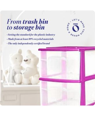Plastic 3 Drawer Medium Storage Container Tower, Clear Drawers/Purple Frame