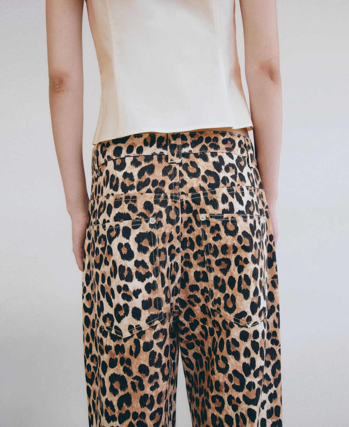 Mango Women's Leopard-Print Wide leg Jeans