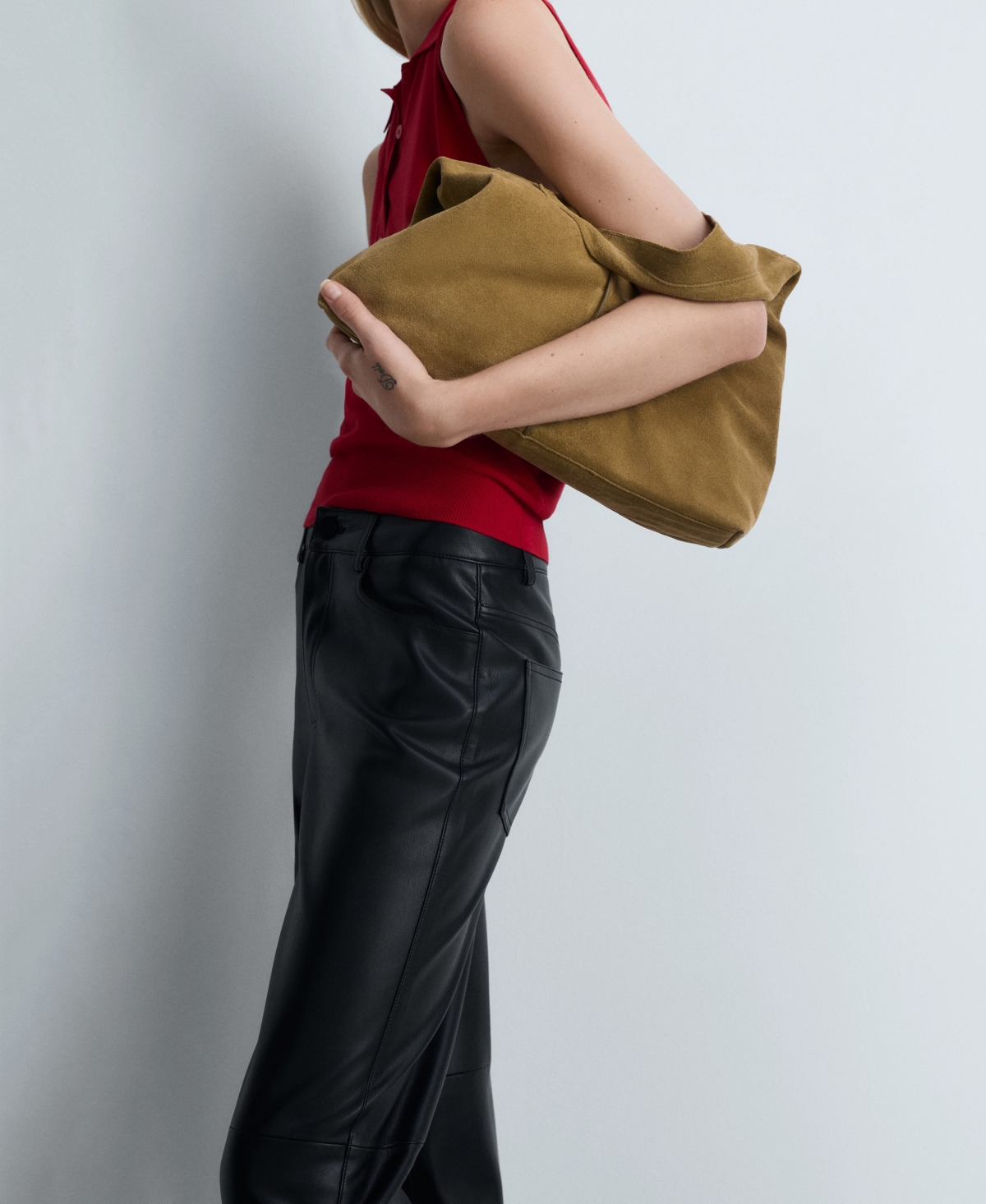 Mango Faux Leather Straight Leg Pants In Black