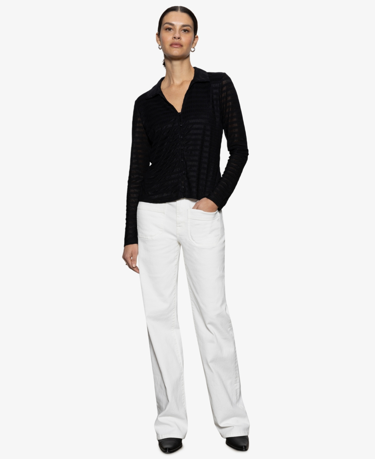 Sanctuary Women's Mesh-lace Button-front Shirt In Black