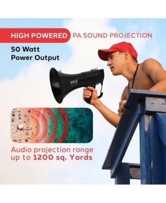 50-Watt Portable Megaphone with Siren, MP3 Input, Automatic Siren, Shoulder Strap, Lightweight