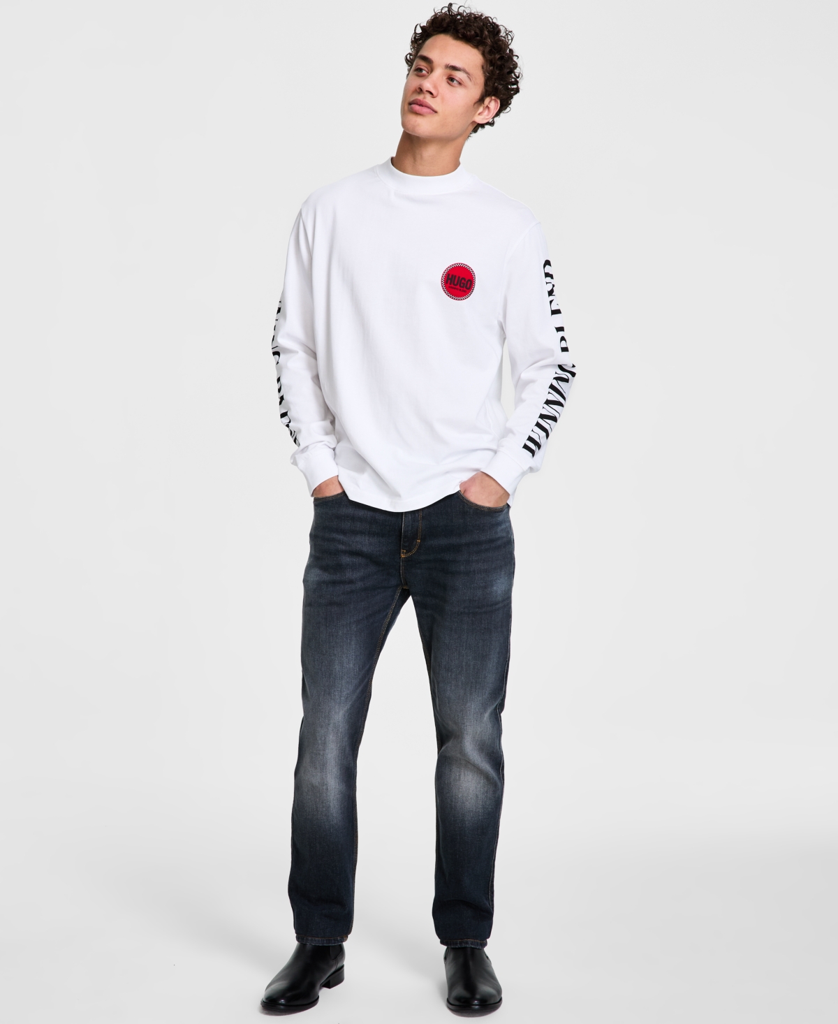 Hugo Boss Men's Dicruse Relaxed Fit Long Sleeve T-shirt In White