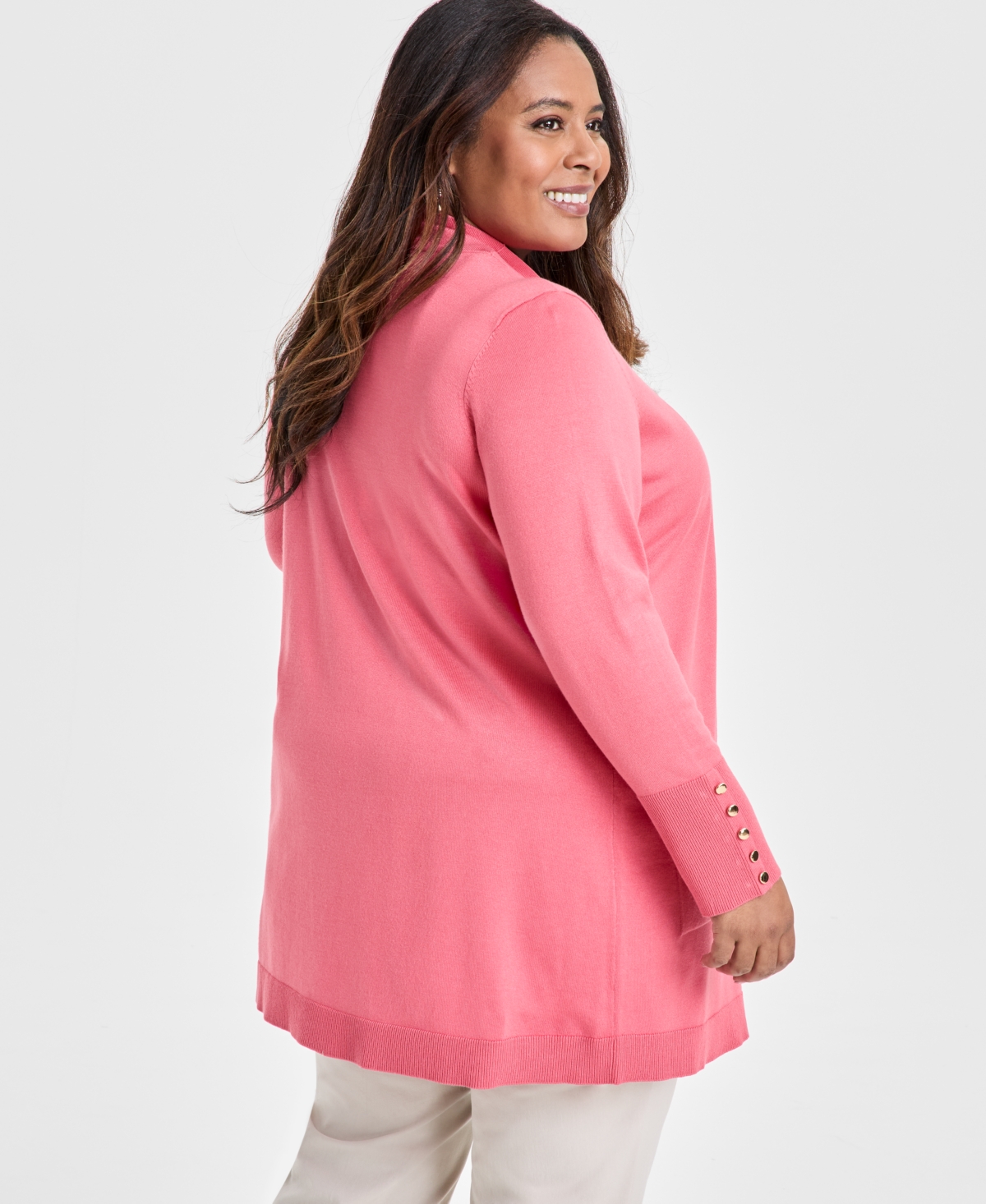 JM COLLECTION PLUS SIZE OPEN-FRONT LONG-SLEEVE CARDIGAN, EXCLUSIVELY AT MACY'S 