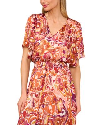 Women's Smocked Waist Flutter Sleeve Maxi Dress