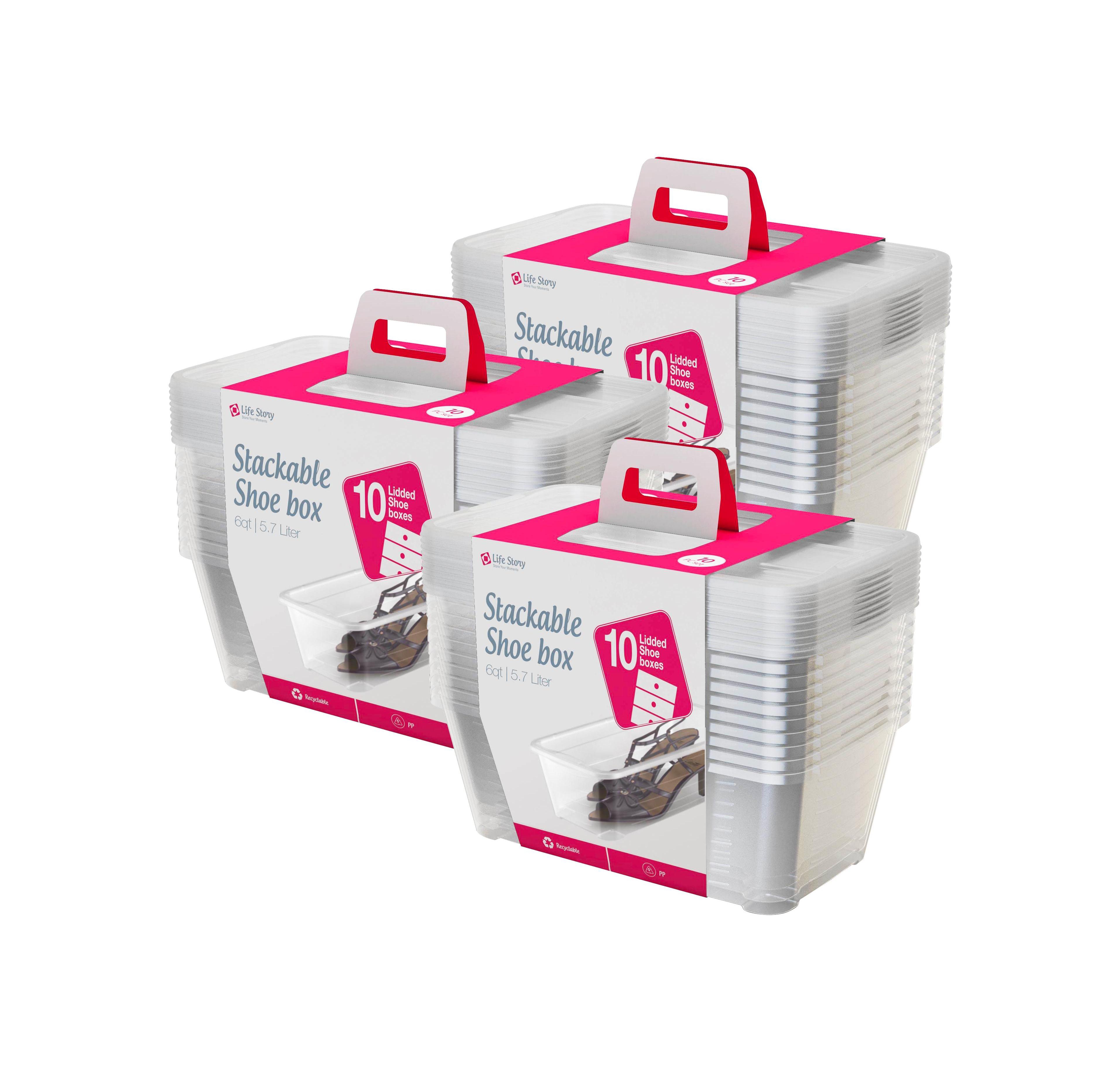 Life Story 6L Shoe and Closet Storage Box Stacking Containers, Clear (30 Pack)