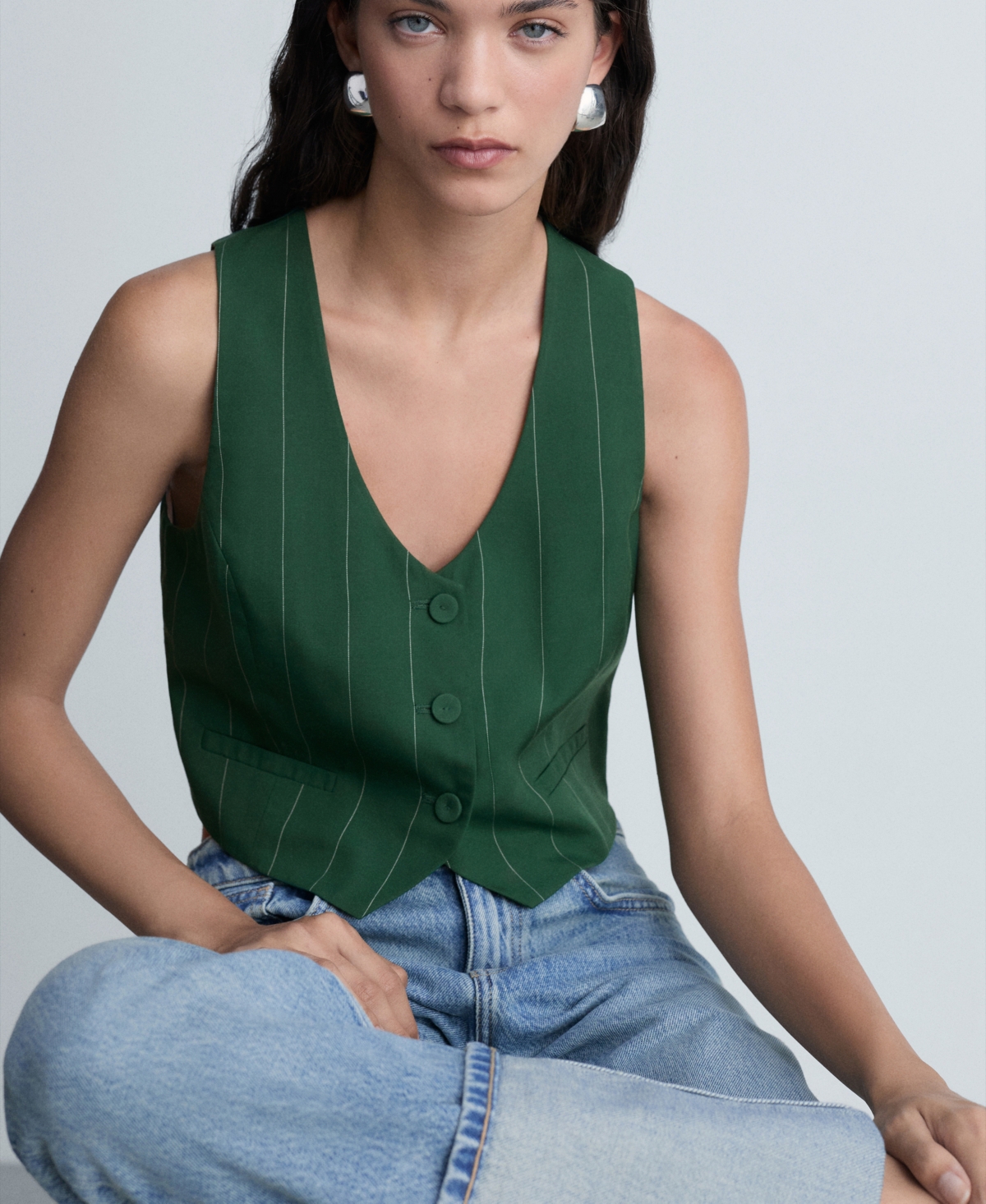 MANGO WOMEN'S PINSTRIPED SUIT VEST 