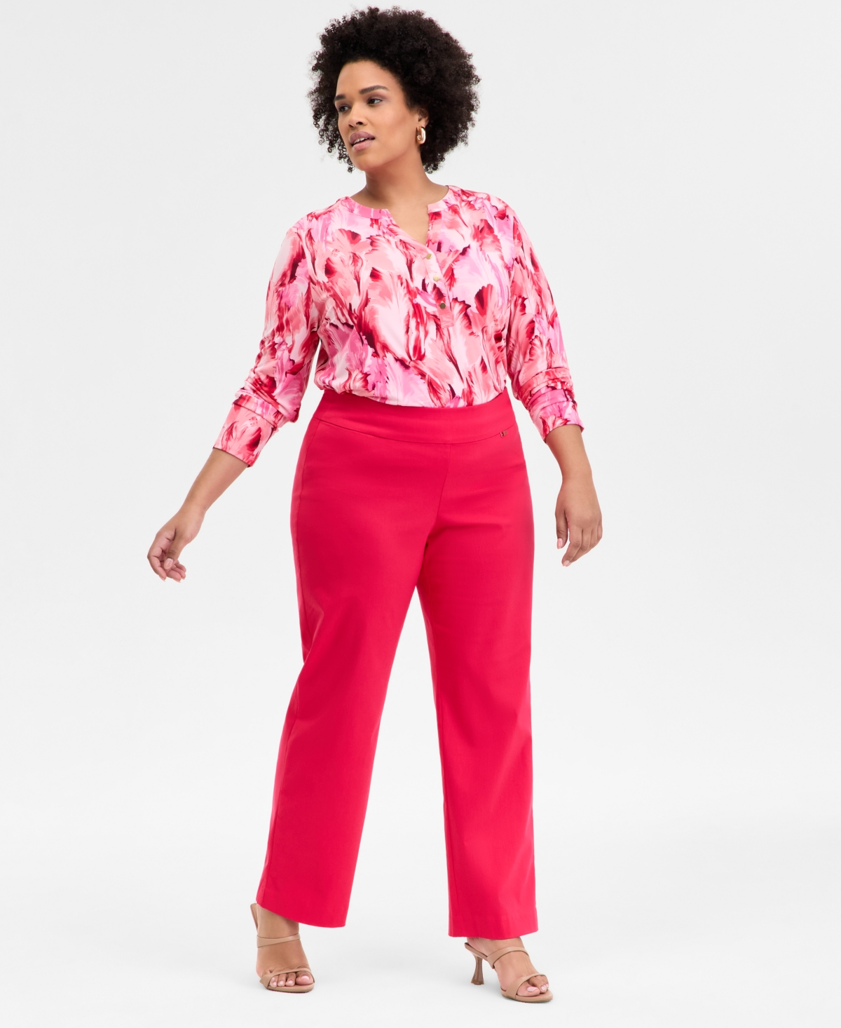 Plus Size Mid-Rise Pull-On Straight-Leg Pants, Created for Macy's - Fresh Lips