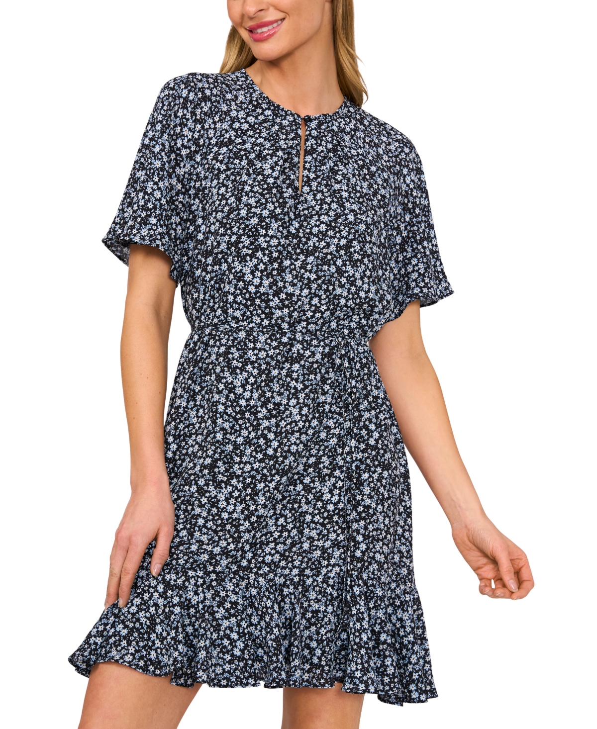 Shop Cece Women's Printed Raglan-sleeve Skater Dress In Rich Black