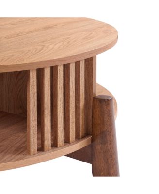 Round Coffee Table with Storage 31.5" Oak Finish Wood Center Accent Tables with Wood Legs