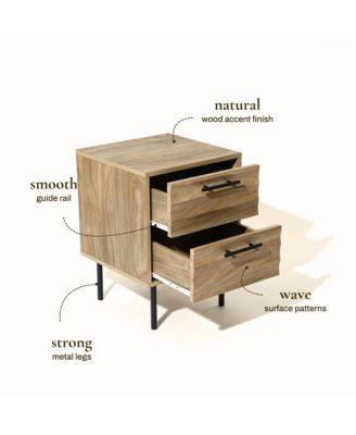 Mid-Century Modern Wave 2-Drawers End Table and Nightstand with Metal Legs