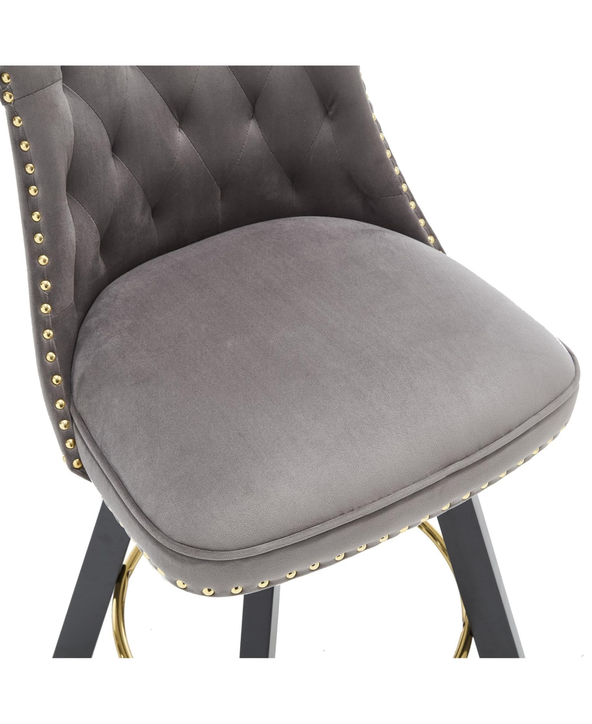 The Pop Home Set of 2 Velvet Swivel Bar Stools, 360 Rotation, Modern Kitchen Chairs-The Pop Home - Grey+velvet