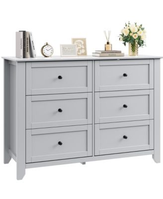 6 Drawer Double Dresser, Modern Chest of Drawer Dresser with Nickel Round Handle