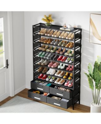 10-Tier Shoe Storage Organizer with Bin Drawers and Vertical Rack