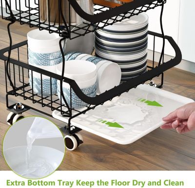 3 Tier Stackable Metal Wire Utility Rack with Rolling Wheels and 2 Free Baskets for Kitchen Pantry Garage Basket Cart