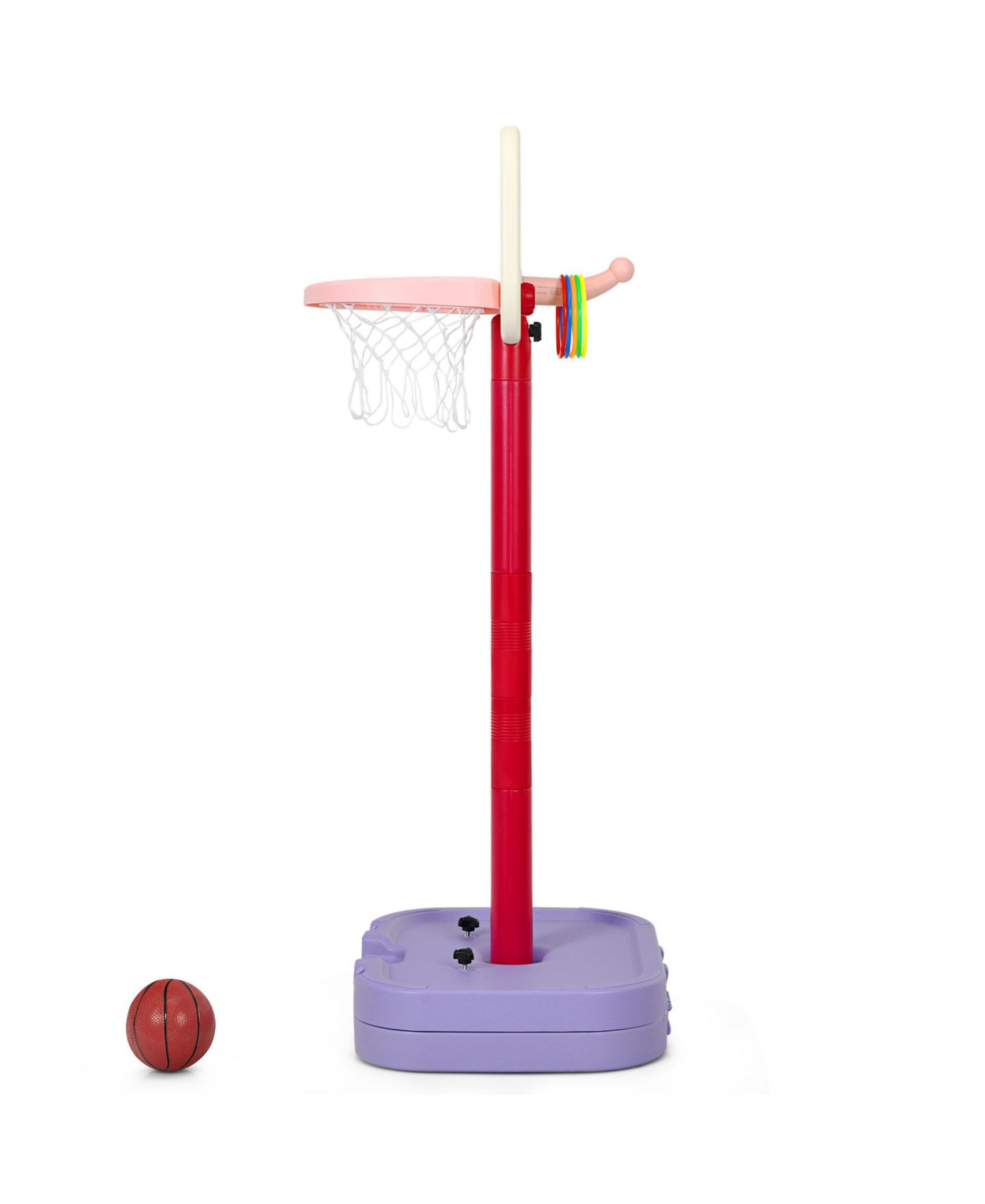 Детские игрушки Gymax Portable 2 in 1 Kids Basketball Hoop Stand w/ Ring Toss and Storage Box, цвет: Красный — фото 10