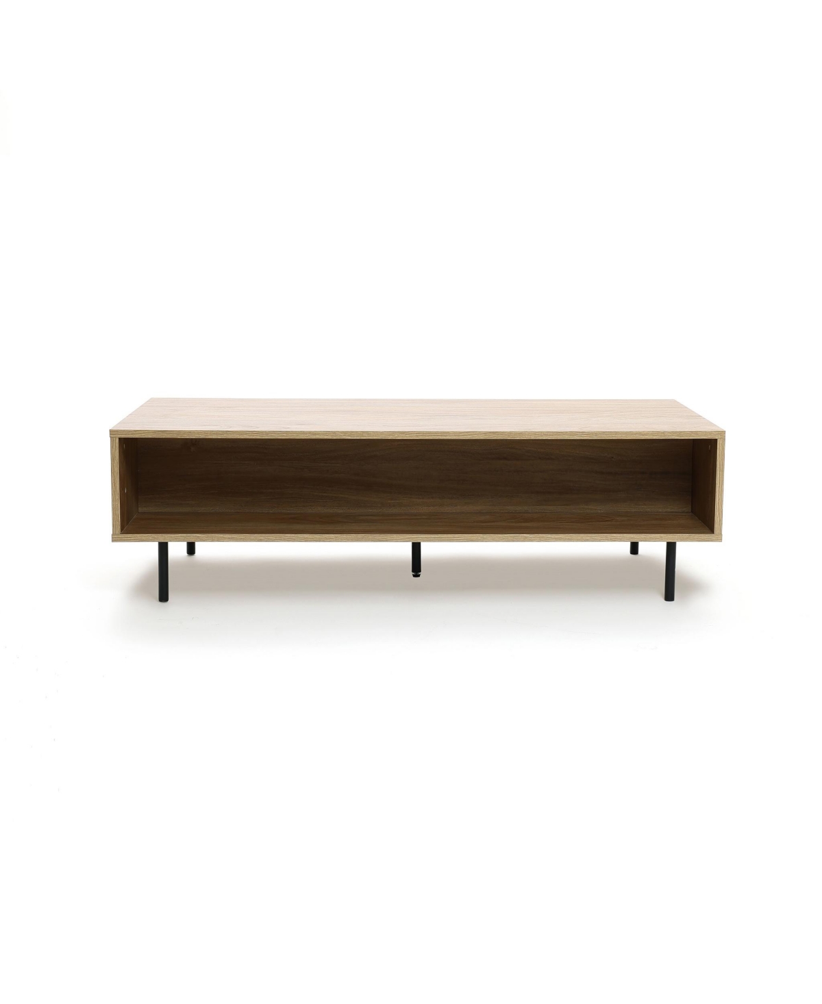 Shop Luxenhome Mid-century Modern Wave 1-drawer Coffee Table With Storage And Metal Legs In Natural
