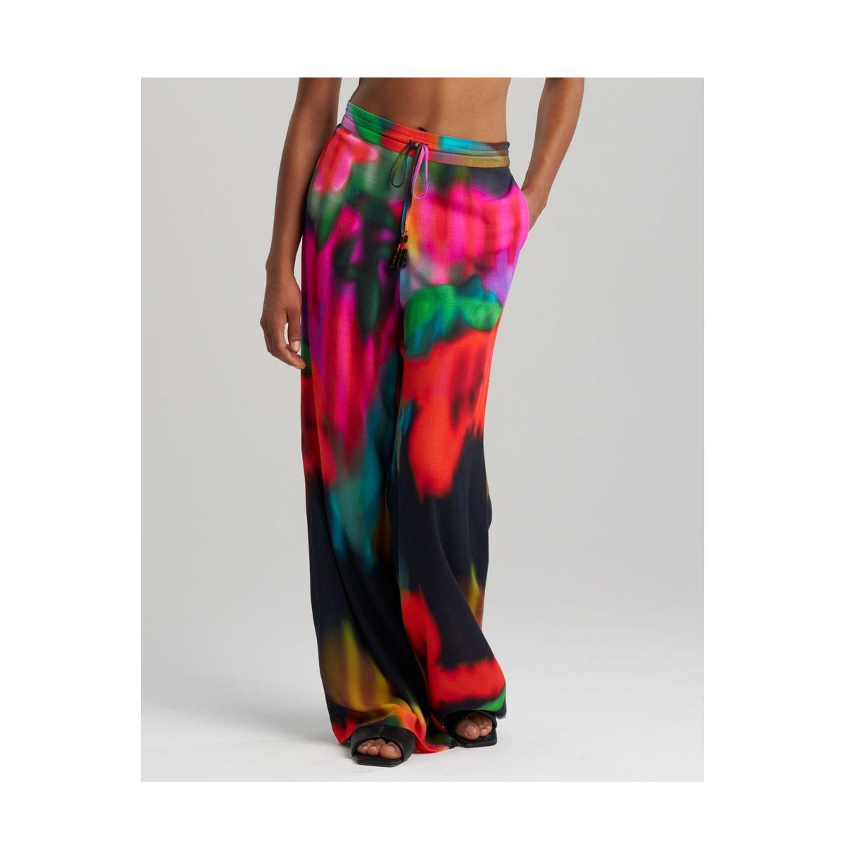 Women's Floral Mirage - Printed Rayon Pants with Tassel - Black/multi