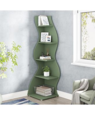 Modern 5-Tier Corner Shelf Wall Bookshelf Stylish Small Bookcase Storage Rack Plant Stand for Living Room Home Office Kitchen