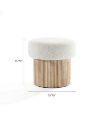 Modern Upholstered Ivory Footstool with Storage and Wood Fluted Base