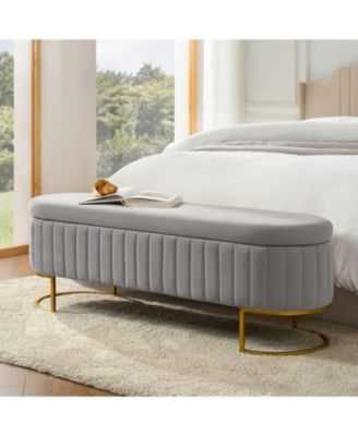 Sara Modern Storage Bench with Metal Legs and Channel Tufted
