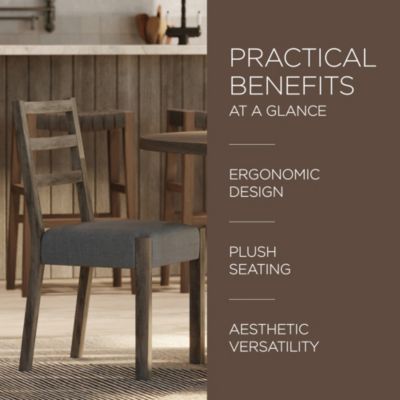 Willow Rustic Dining Chair, Grey with Slate Linen Fabric, Set of 2