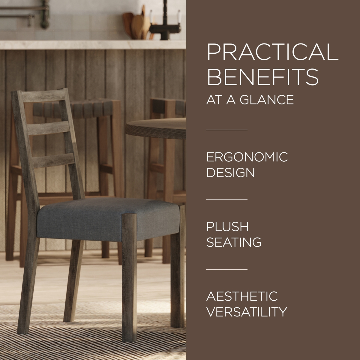 Maven Lane Willow Rustic Dining Chair, Grey with Slate Linen Fabric, Set of 2