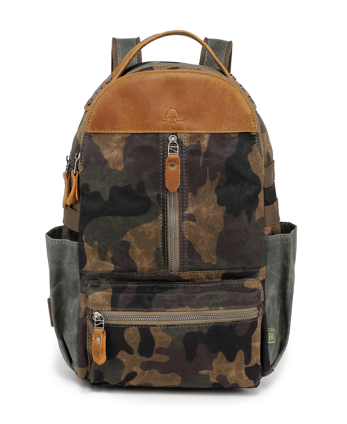 Tsd Brand Mountain Leaf Utility Bee-wax Canvas Backpack In Olive Camo
