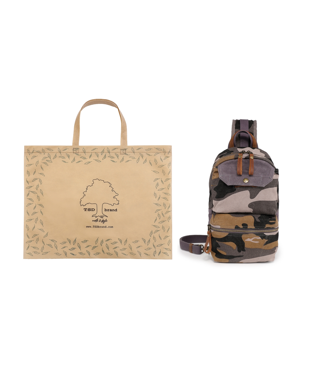 Tsd Brand Mountain Leaf Top Handle Sling Bag In Grey Camo