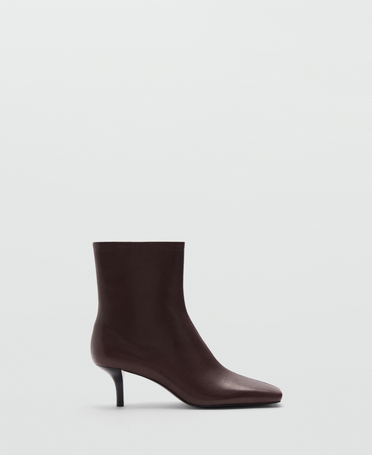 Mango Squared Toe Leather Ankle Boots Chocolate In Chocolate